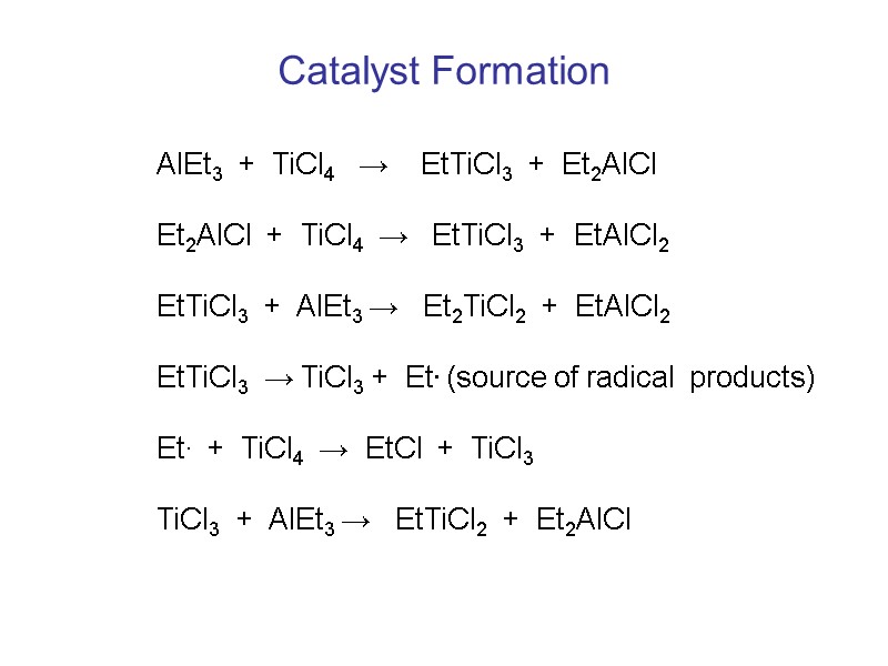 Catalyst Formation  AlEt3  +  TiCl4   →   